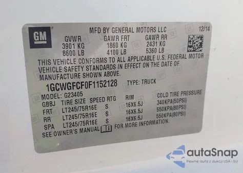 2015 Chevrolet Express 2500 Work Van from USA, damaged, VIN 1GCWGFCF0F1152128